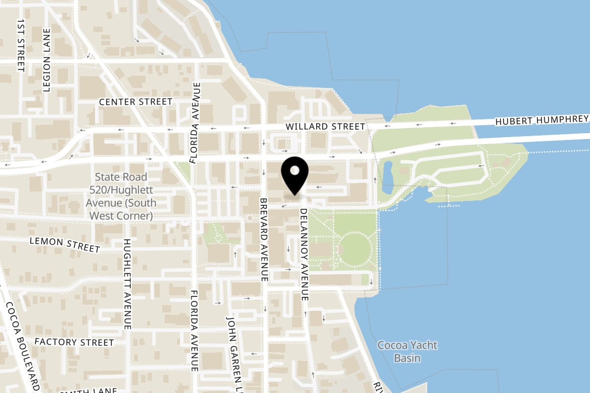 Map showing the location of Thai Thai Cocoa Village on 100 Harrison St in Cocoa